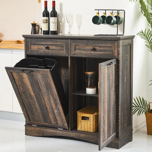 Miniatura 9 de Spurgehom Armario de basura de doble puerta para cocina, cesto de residuos de cocina, cesto de ropa sucia con puerta basculante, papelera de 13