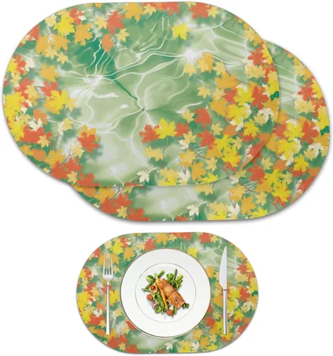 Miniatura 53 de Non Slip Placemats Set of 6 Pumpkin Mushroom Theme Waterproof Wipeable Faux Leather for Thanksgiving Family Feast Heat Resistant Dining Table Mats