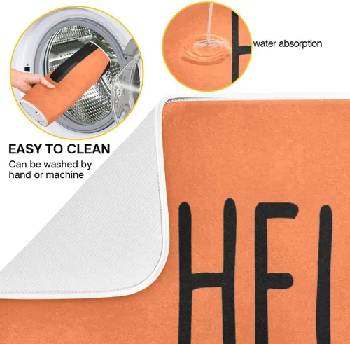 Miniatura 2 de Tapete de secado de platos naranja Hello Pumpkin para cocina, otoño, cosecha, tapete de secado de microfibra, absorbente y reversible, tapete grande