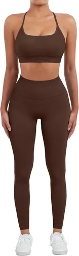 Miniatura 4 de SUUKSESS Conjuntos de entrenamiento sin costuras para mujer, sujetador deportivo con tiras y cintura alta, pantalones cortos