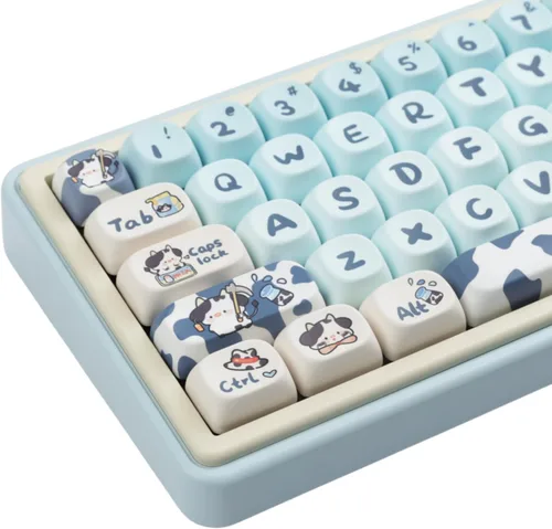 MOA - Teclas de perfil con diseño de vaca PBT, 142 teclas para teclado mecánico, juego de teclas de tamaño completo (vaca azul)