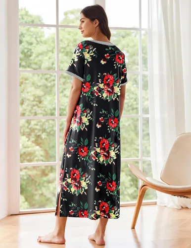 Miniatura 3 de Ekouaer - Camisón largo y de manga corta para mujer
