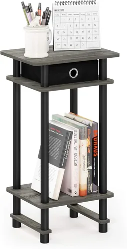 Miniatura 13 de Furinno Turn-N-Tube - Mesita de noche lateral de extremo alto con cajón de contenedor, 1 paquete, pino ámbar/negro/negro