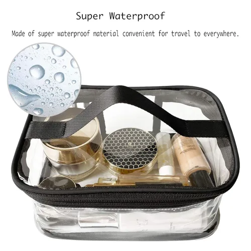Miniatura 3 de Paquete de 2 neceseres de maquillaje, bolsa transparente para cosméticos, portátil, impermeable, transparente, para viajes, almacenamiento grande