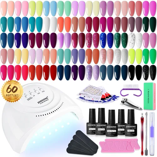 Miniatura 11 de JODSONE Juego de 36 esmaltes de uñas de gel, 32 colores, capa base, capa superior brillante mate y purpurina, juego de esmalte de uñas verde, azul