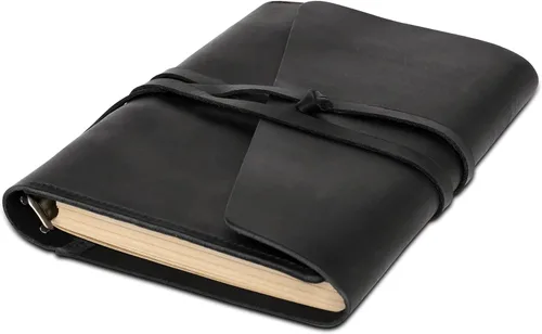 Miniatura 4 de Montana West Cuaderno de cuero genuino para mujeres y hombres, diario vintage recargable para escribir, carpeta de mano de 6 anillas, diario