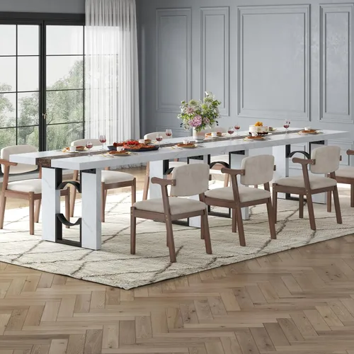 Miniatura 9 de Loomie Mesa de comedor de 71 pulgadas para 6-8 personas, mesa de cocina rectangular grande con mesa de color mármol, mesa de comedor lujosa de 6