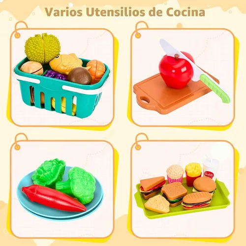 Miniatura 8 de 200 piezas de accesorios mini para cocina de juego para niños, juego de cocina de simulación con utensilios de cocina, vajilla y 2 juegos de frutas