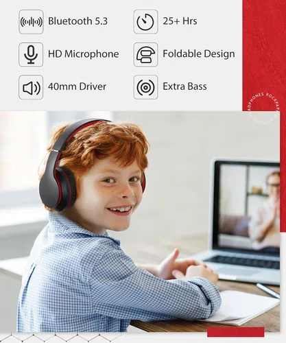 Miniatura 5 de rockpapa E7 Auriculares Inalámbricos Bluetooth Sobre la Oreja con Micrófono, Auriculares Plegables con Cable/Inalámbricos con Micrófono para Niños