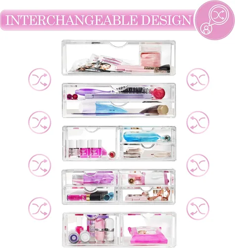 Miniatura 5 de Sorbus Cajones acrílicos apilables grandes – 2 cajones de almacenamiento transparentes para organizar maquillaje, esmalte de uñas, accesorios