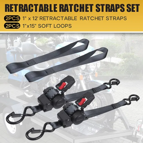 Miniatura 8 de Ayaport Correas de trinquete retráctiles de 1 pulgada x 12 pies (2 unidades) - Resistencia a la rotura de 1500 libras, correas de trinquete