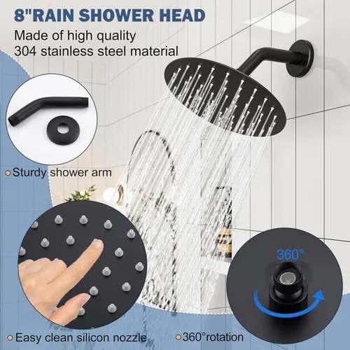 Miniatura 4 de Grifo de Tina y Ducha, Juego de Grifo de Ducha de Oro Cepillado con Cabezal de Ducha de Lluvia de 8 Pulgadas Todo Metálico y Boquilla de Bañera, Kit