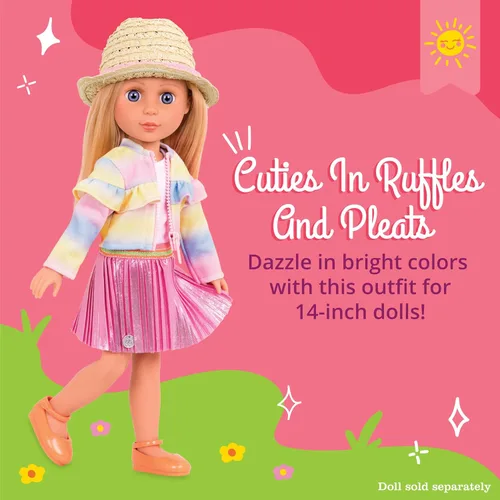 Miniatura 2 de Glitter Girls – Ropa para Muñeca de 14 Pulgadas – Conjunto de Volantes y Plisados para Guapas – Chaqueta Arcoíris, Falda, Sombrero y Zapatos