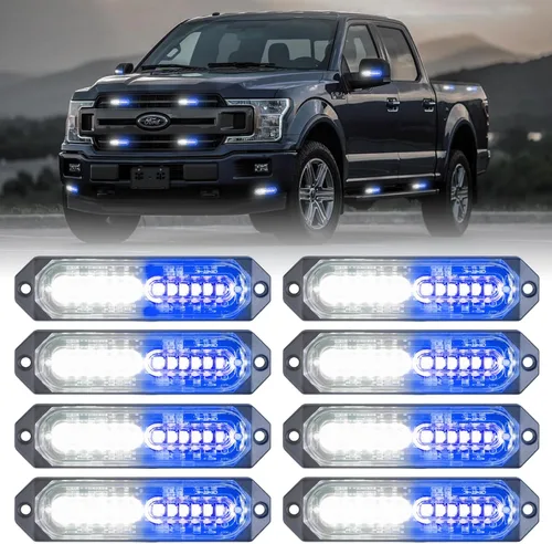 Miniatura 11 de 8 Piezas Luces Estroboscópicas de Emergencia de Montaje en Superficie Ámbar Blanco para Camiones, Barra de Luz Intermitente de Advertencia