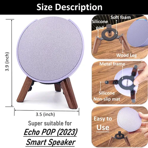 Miniatura 3 de Soporte de madera real para altavoz Echo Pop, soporte para accesorios de trípode, nogal