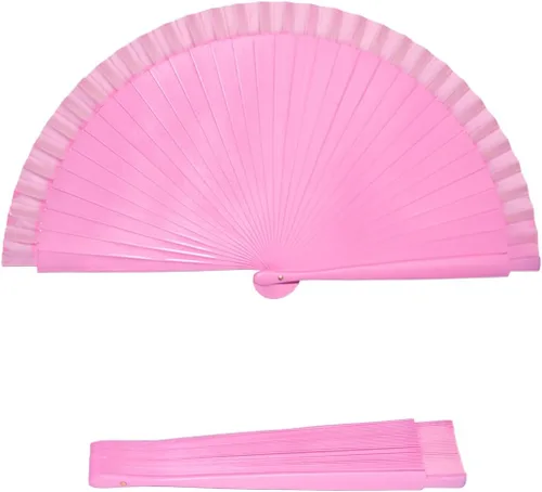 Abanico plegable español vintage de color sólido para mujer, ventilador de mano de madera para fiesta de baile, actuación, festival, regalo (rosa