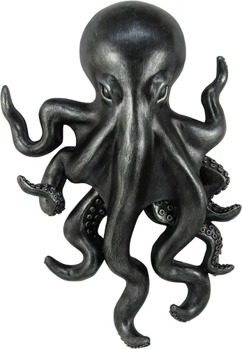 World of Wonders Poseidon Octopus Kraken - Percha de pared de peltre | Decoración decorativa náutica de oficina de playa | Arte de pared de criatura