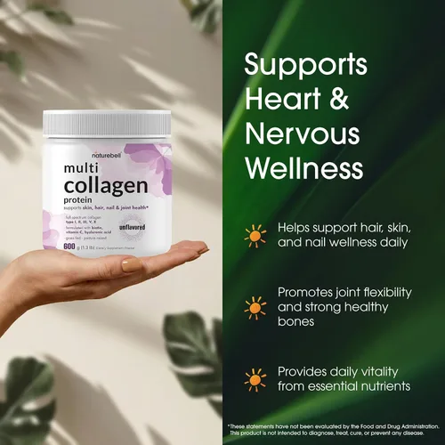 Miniatura 4 de Polvo de proteína de colágeno múltiple 600g - 5 tipos (I, II, III, V, X) alimentado con pasto y criado en prados con biotina 5000mcg, vitamina C