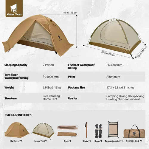 Miniatura 7 de GEERTOP 2-Person 4-Season Ultralight Waterproof Backpacking Tent