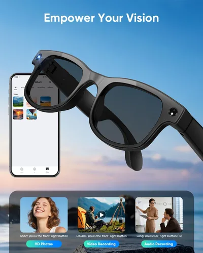 Miniatura 2 de CJkao Lentes inteligentes con cámara, gafas de cámara HD, grabación de video, control de asistente de voz, Bluetooth, música, gafas ai