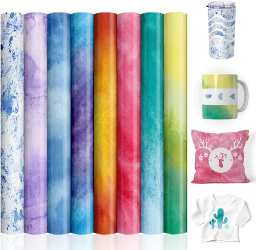 Hojas de transferencia, papel de sublimación de acuarela, papel de transferencia para camisetas en blanco, vasos, tazas, 8 unidades, 12 x 12