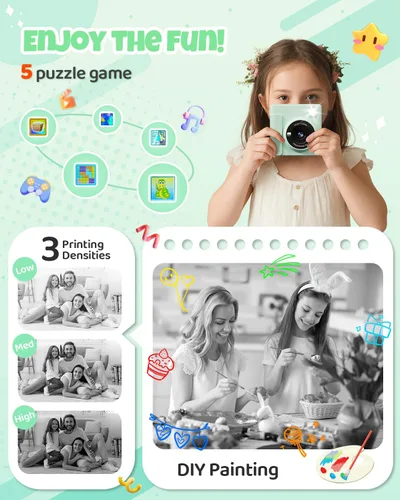 Miniatura 5 de TIATUA Cámara de impresión instantánea para niños, regalos de cumpleaños de Navidad para niñas y niños, cámara digital de video HD 1080P para niños