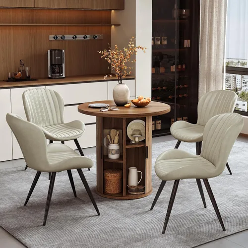 Miniatura 24 de Miereirl Juego de mesa y sillas de comedor moderno redondo, con una mesa de comedor de madera equipada con compartimentos de almacenamiento