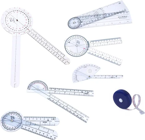 Elite Medical Instruments USA - Juego de goniómetros de calidad original de 6 piezas, más cinta métrica, 7 piezas en total EGM-431
