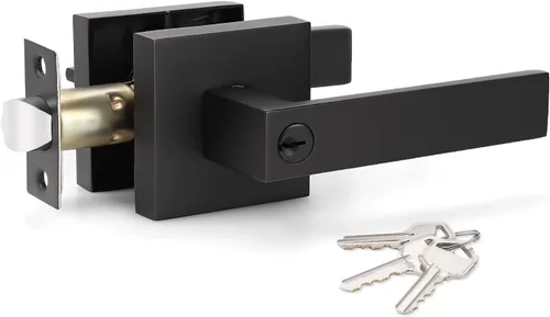 Miniatura 17 de KNOBWELL Juego de 6 manijas de puerta de entrada resistentes color negro mate con llave igual/combo con llave, manija de puerta clásica