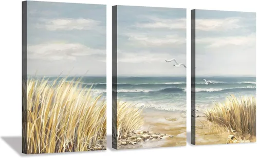 Miniatura 11 de Hardy Gallery Arte de Lienzo de Pared de Playa Costera: Obra de Arte de Sendero a la Orilla Pintura sobre Lienzo para Oficina o Dormitorio