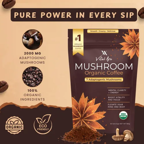 Miniatura 9 de Café en polvo orgánico de hongos con melena de león y 7 adaptógenos – Mejor energía, enfoque, inmunidad y salud intestinal – Mezcla de café