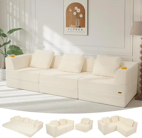 Miniatura 30 de COMAX Sofá cama futón, sofá cama convertible 4 en 1, sofás deshuesados para sala de estar, sofá biplaza plegable pequeño plegable que ahorra Gris