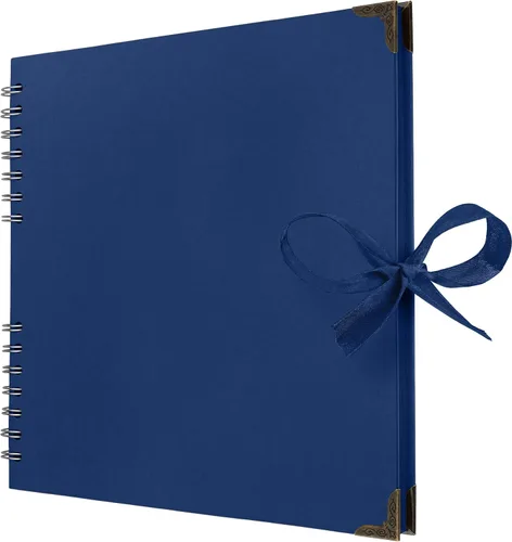 Bstorify Álbum de recortes de 10 x 10 pulgadas, 70 páginas, protectores de esquina de papel kraft grueso azul, cierre de cinta, ideal para tus