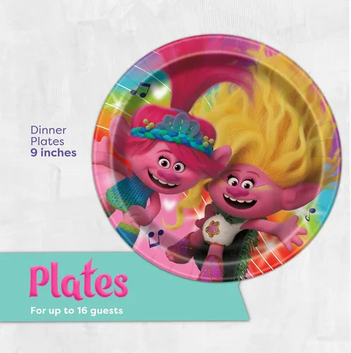 Miniatura 3 de Trolls - Decoraciones para fiestas de cumpleaños Sirve a 16 invitados Platos de trolls, servilletas, calcomanías