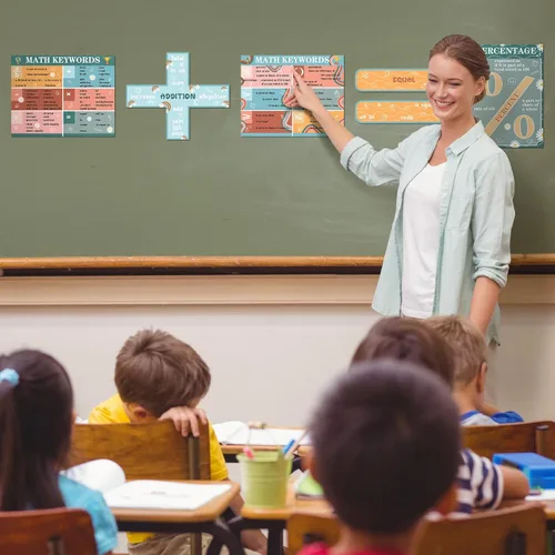 Miniatura 5 de Geyoga Juego de 15 pósteres educativos de matemáticas para el aula, símbolos, palabras clave, vocabulario, suma, sustracción, multiplicación