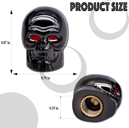 Miniatura 2 de 4 tapones de válvula de neumático estilo calavera, con anillo de goma O, cubiertas universales de vástago de válvula de neumático de núcleo de cobre
