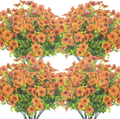 Miniatura 8 de Grunyia 10 paquetes de flores artificiales para exteriores, resistentes a los rayos UV, flores falsas que no se decoloran, plantas sintéticas