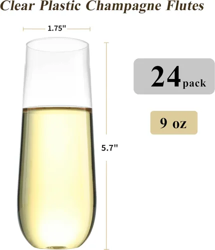 Miniatura 2 de Bestluck Paquete de 24 copas de champán de plástico sin tallo de 9 onzas, vasos de champán desechables transparentes, inastillables y sin BPA