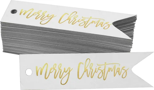 Miniatura 20 de Etiquetas de papel colgantes con texto en inglés "Merry Christmas", 50 unidades Blanco