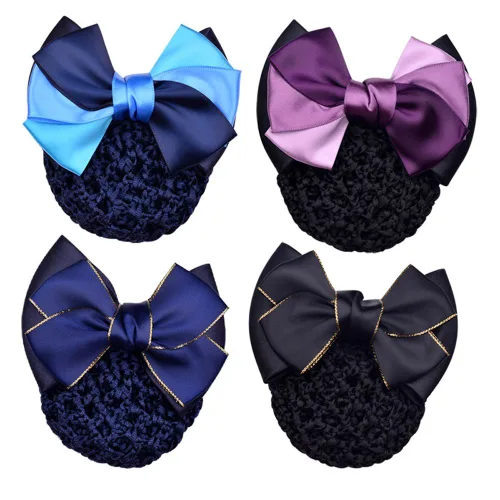 Miniatura 11 de Woman Pro Snood Net Bow Barrette Hair Clip Moño Cover Set Bowknot Decoración Café gris púrpura azul
