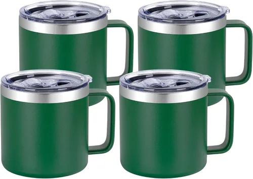 Miniatura 26 de VEGOND Taza de café aislada de 14 onzas con asa, taza de café de viaje de acero inoxidable con tapa, taza de café de metal al vacío de doble pared