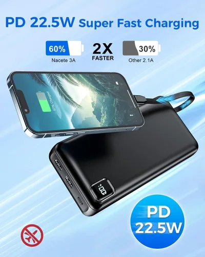 Miniatura 2 de Cargador Portátil Power Bank 50,000 mAh Cargador Portátil para Teléfono, Powerbank de Carga Rápida PD 22.5W, Cable Integrado, 5 Salidas 3 Entradas