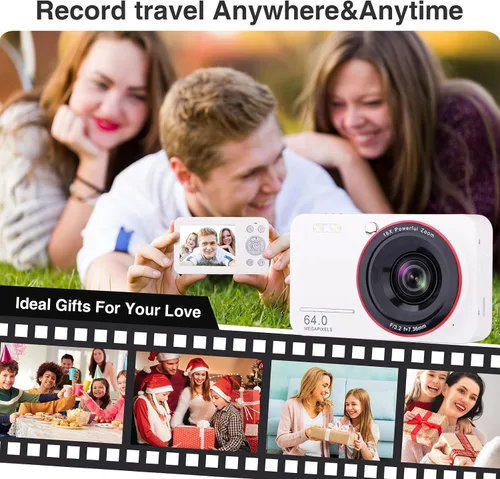 Miniatura 7 de Cámara digital 4K para niños de 7 a 12 años, cámara digital de 64MP de punto y disparo para vlogging con tarjeta SD de 32GB, cámara compacta