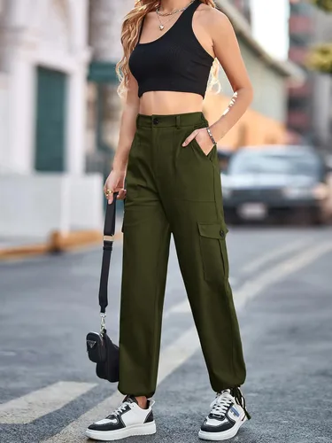 Miniatura 5 de Ailsi Pantalones tácticos de cintura alta para mujer, estilo casual, estilo cargo, holgados, con bolsillos