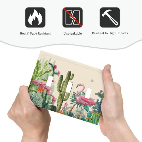 Miniatura 289 de Cubiertas de placa de pared de 3 gang con interruptor de luz de triple palanca, en negro y dorado con esplendor de oro rosa, estampado floral