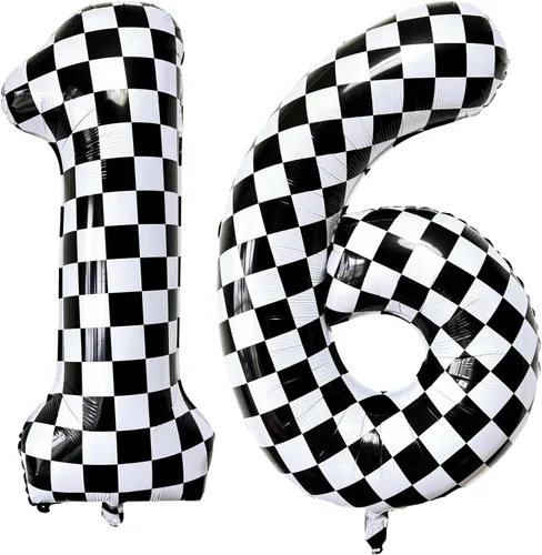 Miniatura 23 de Lovoir Globos gigantes de 40 pulgadas con temática de autos de carreras con el número 3, color negro y blanco para decoración de fiesta de tercer