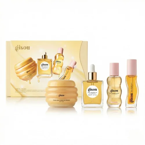 Miniatura 11 de Gisou Aceites labiales con infusión de miel Gloss Hour Edition, juego de brillo labial hidratante y no pegajoso con remolino de frambuesa, melocotón