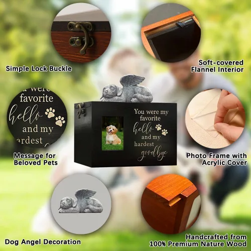 Miniatura 3 de Urna grande para perro para cenizas, caja de cremación funeraria negra con foto urna conmemorativa para mascotas con marco de fotos, caja