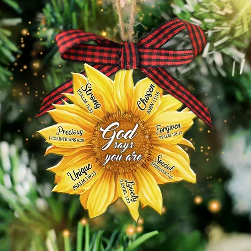Talataca Girasol Dios Dice Que Eres Único Cristiano Amante de Jesús Adorno Plano 2D Navideño de Árbol de Navidad Adorno de Madera para Colgar