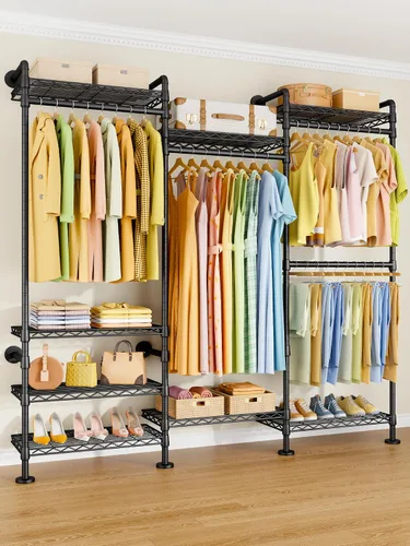 Miniatura 2 de ULIFHOME M6 - Perchero para montaje en pared, sistema de armario resistente con 8 estantes y 4 barras de suspensión, 68.5 pulgadas de ancho x 11.8